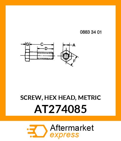 SCREW, HEX HEAD, METRIC AT274085