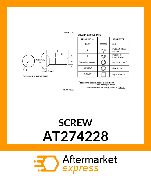 SCREW, HEX FLAT CTSK HEAD, METRIC AT274228