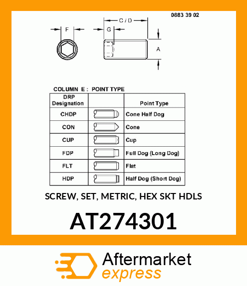 SCREW, SET, METRIC, HEX SKT HDLS AT274301