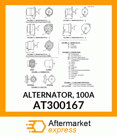 ALTERNATOR, 100A AT300167