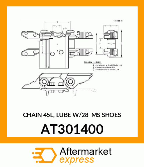 TRACK ASSEMBLY WITH SHOES, CHAIN 45 AT301400