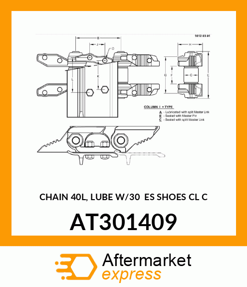 TRACK ASSEMBLY WITH SHOES, CHAIN 40 AT301409