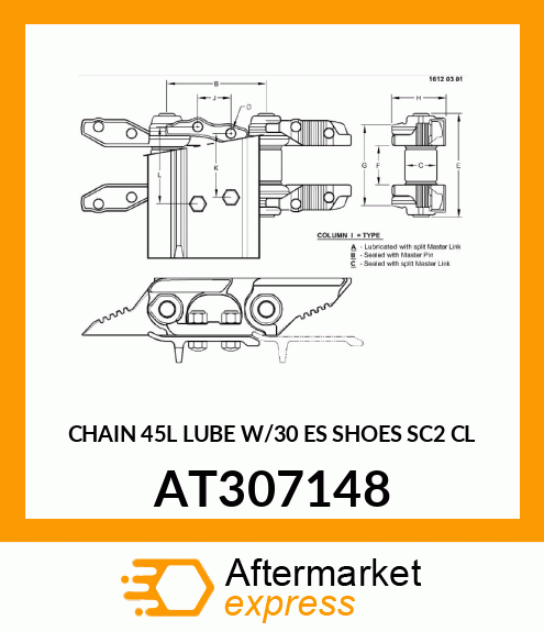TRACK ASSEMBLY WITH SHOES, CHAIN 45 AT307148
