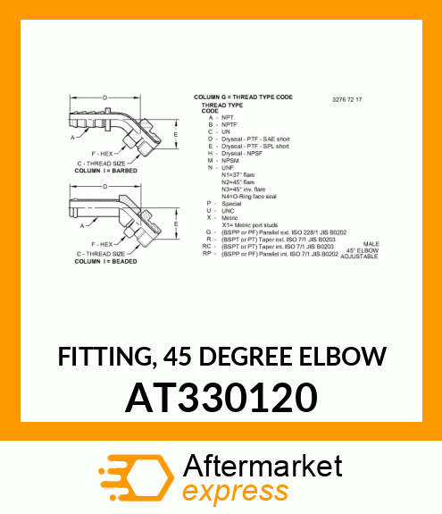 FITTING, 45 DEGREE ELBOW AT330120