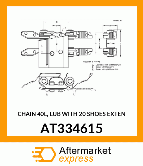CHAIN 40L, LUB WITH 20 SHOES EXTEN AT334615