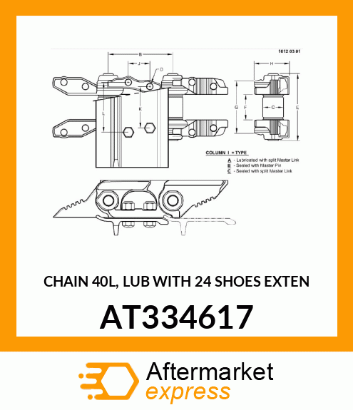 CHAIN 40L, LUB WITH 24 SHOES EXTEN AT334617