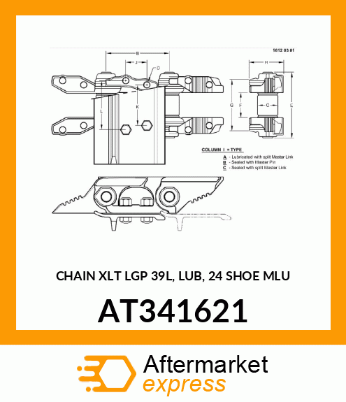 CHAIN XLT LGP 39L, LUB, 24 SHOE MLU AT341621