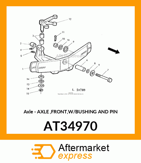 Axle - AXLE ,FRONT,W/BUSHING AND PIN AT34970