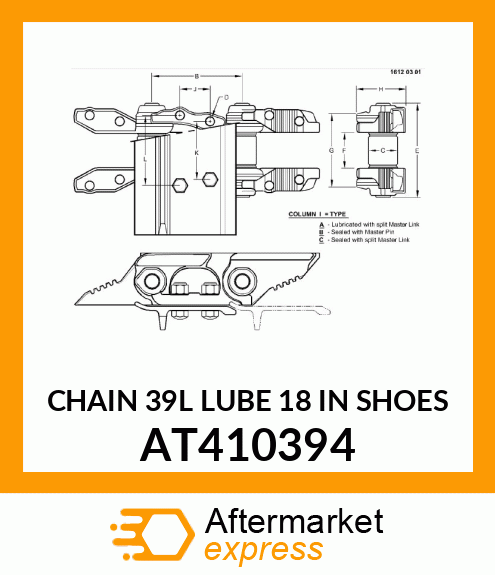 CHAIN 39L LUBE 18 IN SHOES AT410394