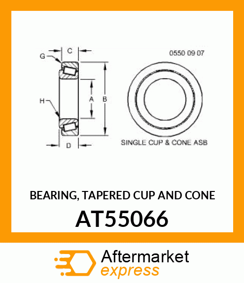 BEARING, TAPERED CUP AND CONE AT55066
