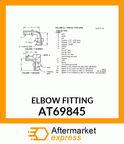 ELBOW, HOSE BEAD O AT69845