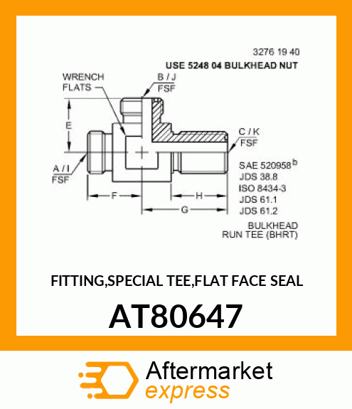 FITTING,SPECIAL TEE,FLAT FACE SEAL AT80647