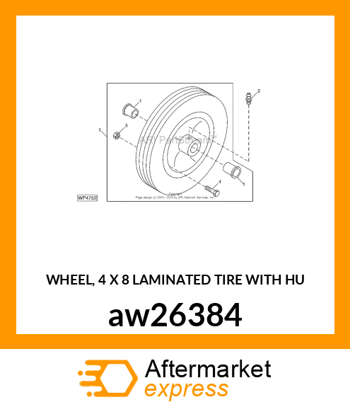 WHEEL, 4 X 8 LAMINATED TIRE WITH HU aw26384