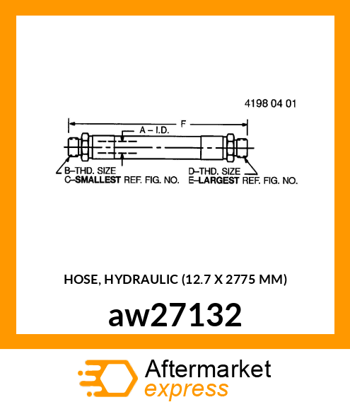 HOSE, HYDRAULIC (12.7 X 2775 MM) aw27132