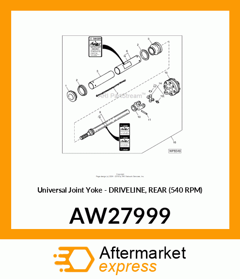 Universal Joint Yoke - DRIVELINE, REAR (540 RPM) AW27999