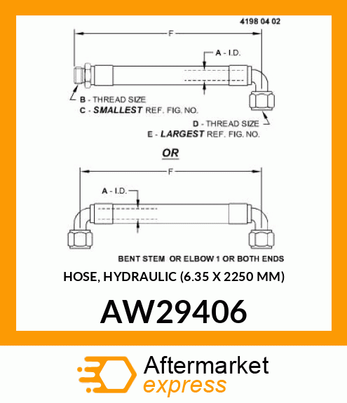 HOSE, HYDRAULIC (6.35 X 2250 MM) AW29406