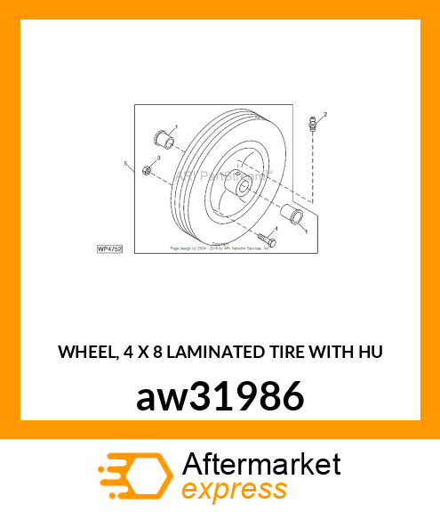 WHEEL, 4 X 8 LAMINATED TIRE WITH HU aw31986