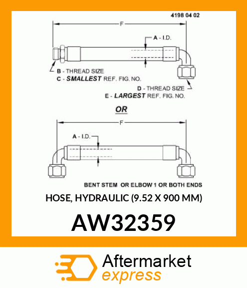 HOSE, HYDRAULIC (9.52 X 900 MM) AW32359