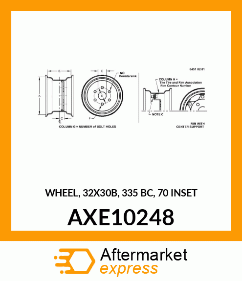 WHEEL, 32X30B, 335 BC, 70 INSET AXE10248