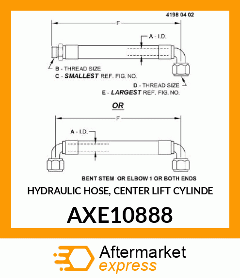 HYDRAULIC HOSE, CENTER LIFT CYLINDE AXE10888