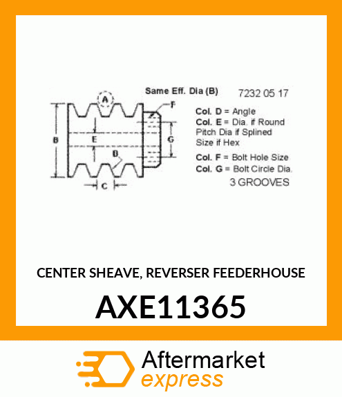 CENTER SHEAVE, REVERSER FEEDERHOUSE AXE11365