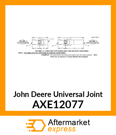 UNIVERSAL JOINT, SPLIT REEL AXE12077