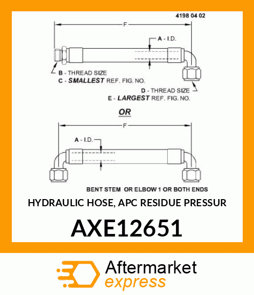 HYDRAULIC HOSE, APC RESIDUE PRESSUR AXE12651