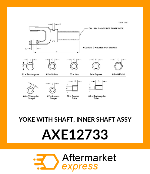YOKE WITH SHAFT, INNER SHAFT ASSY AXE12733