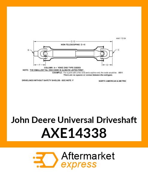 UNIVERSAL DRIVESHAFT, DRAPER MAIN AXE14338