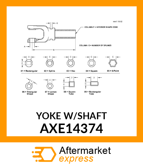 YOKE WITH SHAFT, YOKE AND SHAFT AXE14374