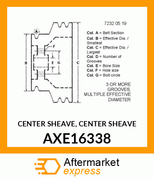 CENTER SHEAVE, CENTER SHEAVE AXE16338