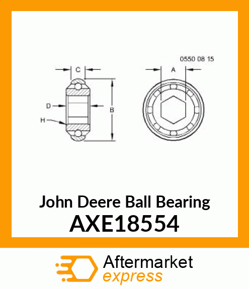 BALL BEARING, 1 1/4" HEX SHAFT AXE18554