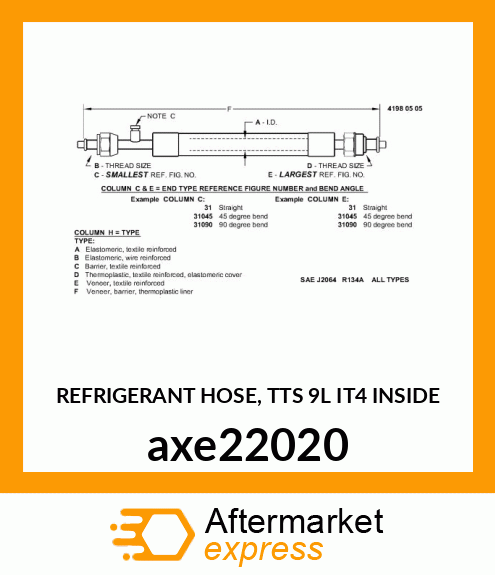 REFRIGERANT HOSE, TTS 9L IT4 INSIDE axe22020