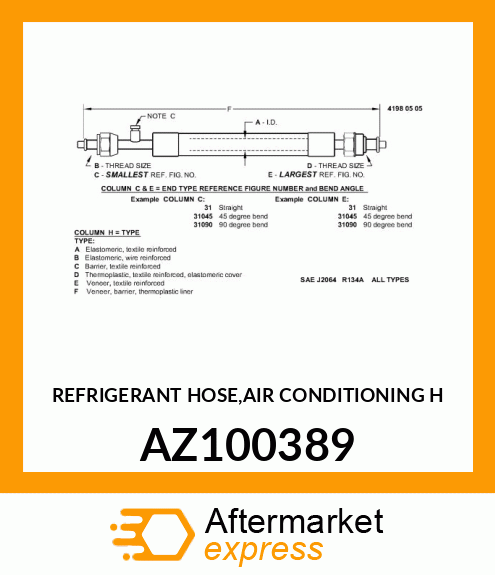 REFRIGERANT HOSE,AIR CONDITIONING H AZ100389