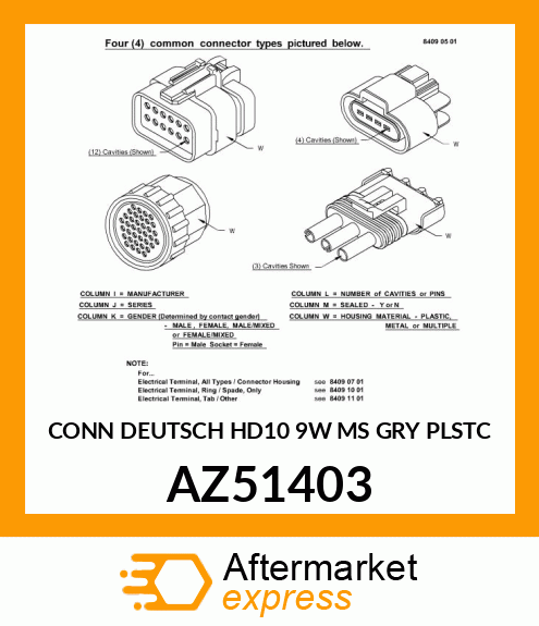 CONN DEUTSCH HD10 9W MS GRY PLSTC AZ51403