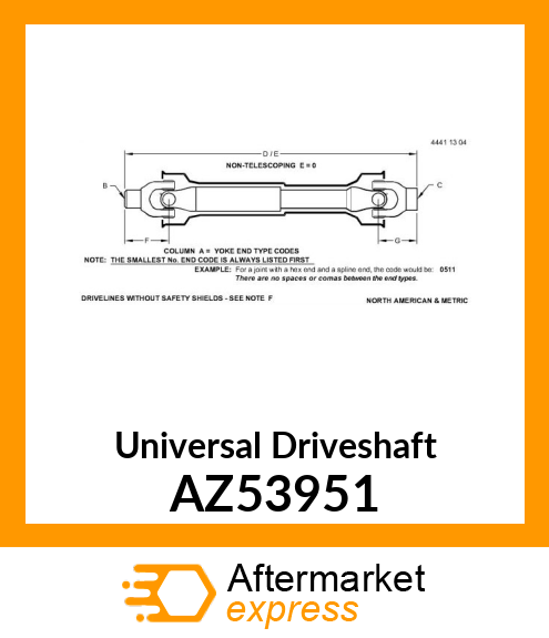 UNIVERSAL DRIVESHAFT AZ53951