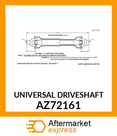 UNIVERSAL DRIVESHAFT AZ72161