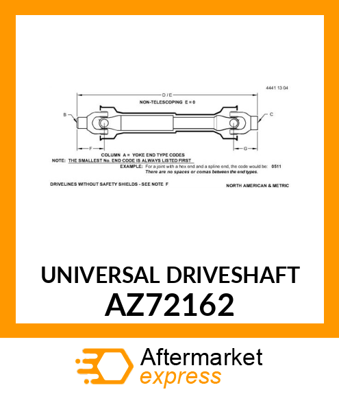 Universal Driveshaft AZ72162