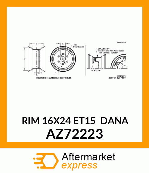 RIM 16X24 ET 15 (DANA) AZ72223