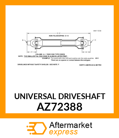 UNIVERSAL DRIVESHAFT AZ72388