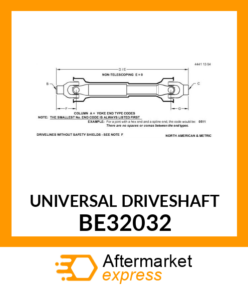 Universal Driveshaft BE32032