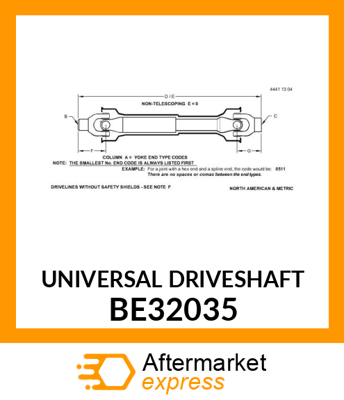 UNIVERSAL DRIVESHAFT BE32035