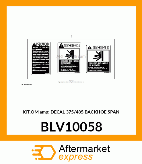 KIT,OM amp; DECAL 375/485 BACKHOE SPAN BLV10058