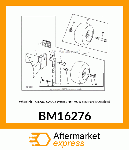 Wheel Kit - KIT,ADJ.GAUGE WHEEL-46" MOWERS (Part is Obsolete) BM16276