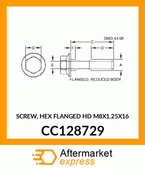 SCREW, HEX FLANGED HD M8X1.25X16 CC128729