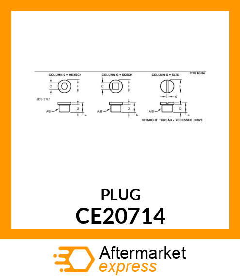 DRAIN PLUG, LEVEL PLUG CE20714