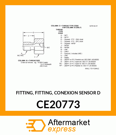 FITTING, FITTING, CONEXION SENSOR D CE20773