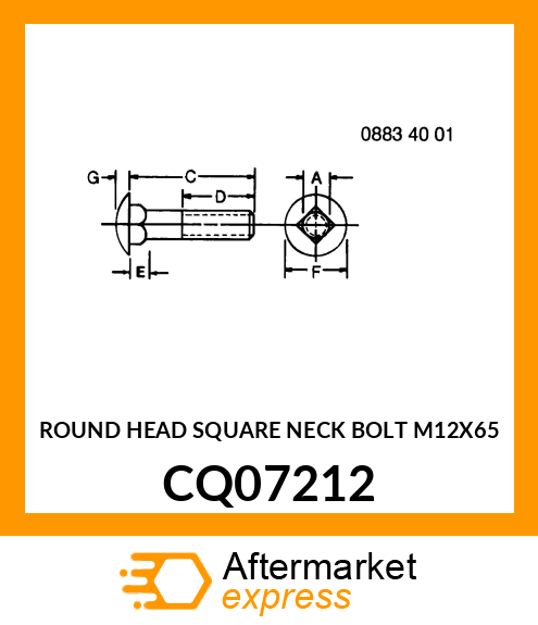 ROUND HEAD SQUARE NECK BOLT M12X65 CQ07212