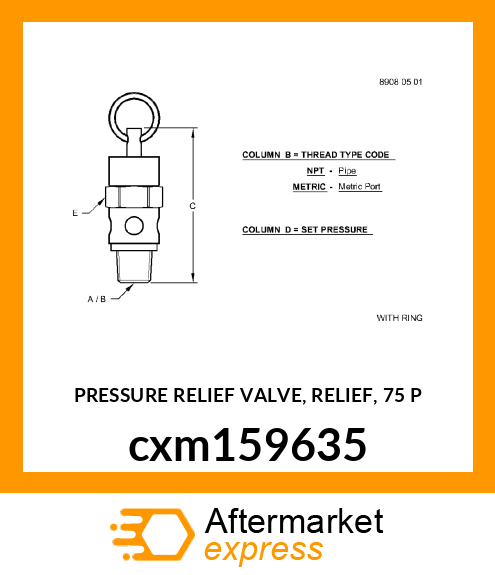 PRESSURE RELIEF VALVE, RELIEF, 75 P cxm159635