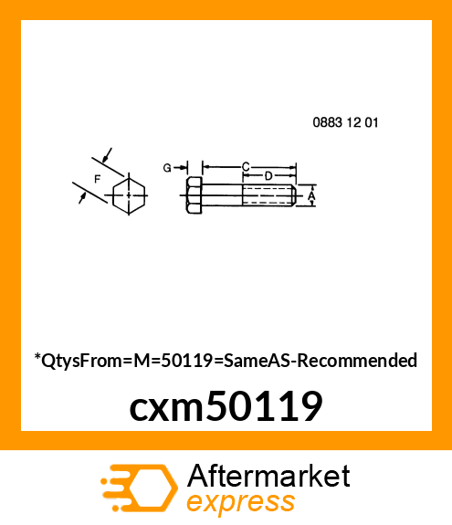 BOLT, HEX HEAD STAINLESS STEEL cxm50119